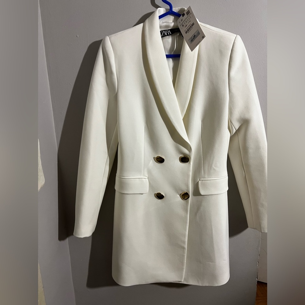 Zara long white blazer